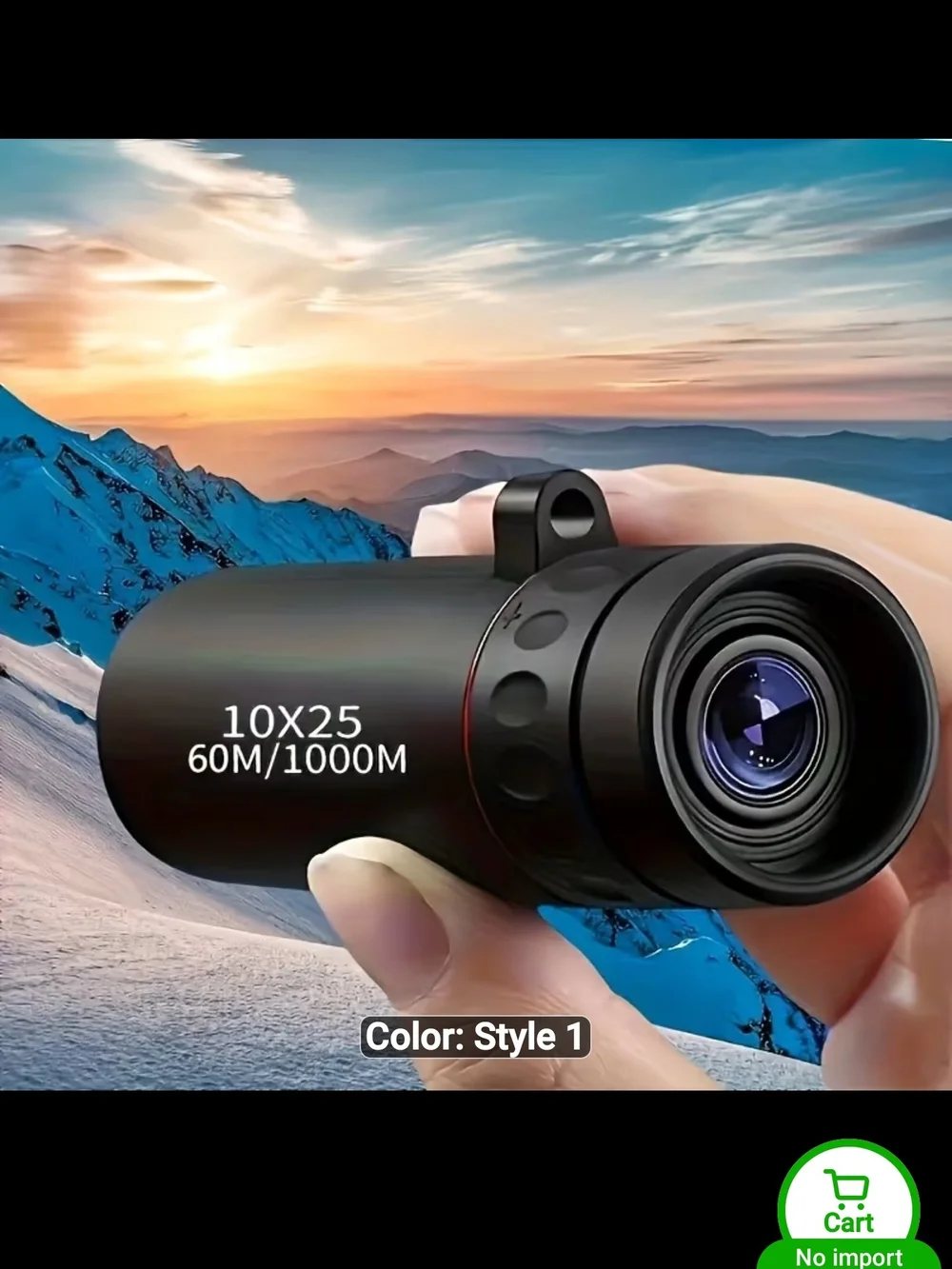 Black 10x25 Monocular Telescope - Portable Pocket Spotting Scope